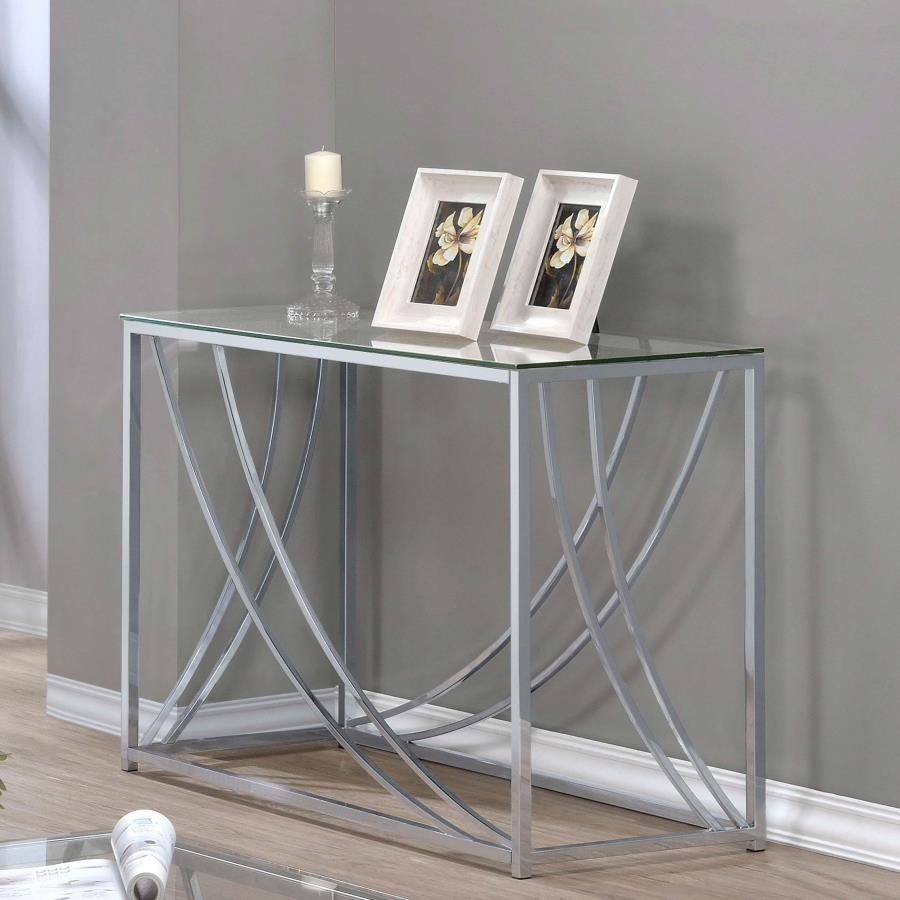 Lille Glass Top Entryway Console Table Accents Chrome - 720499