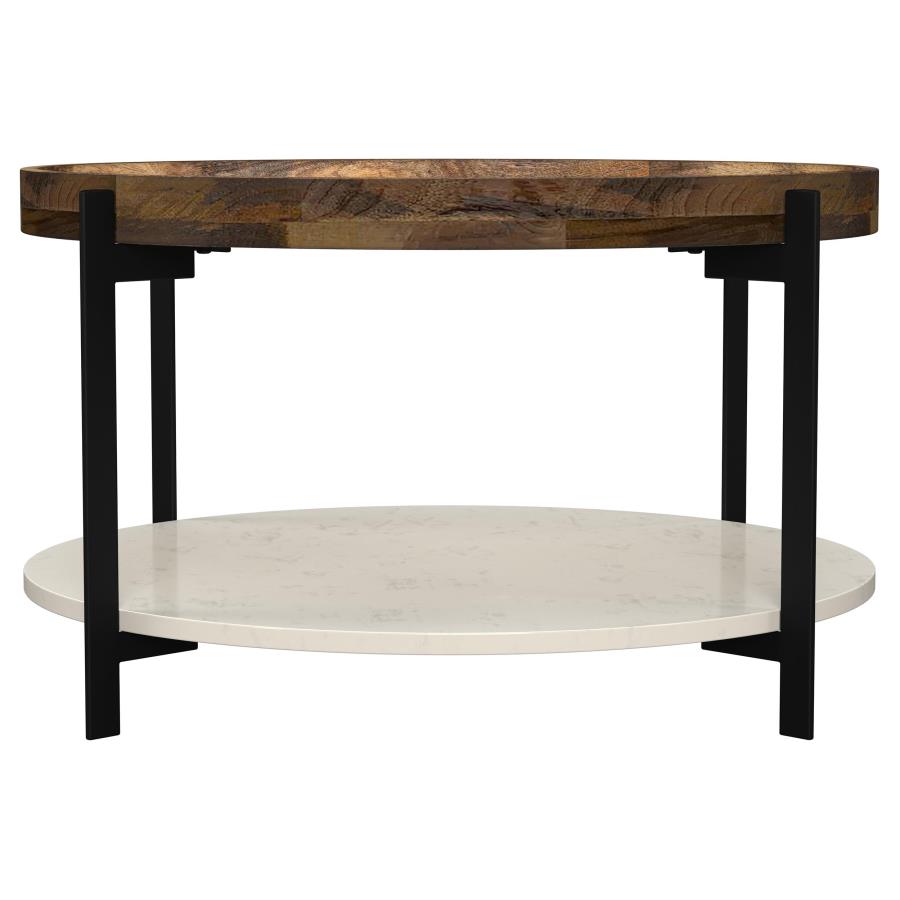 Adhvik Round Wood Top Marble Shelf Coffee Table Natural - 721888