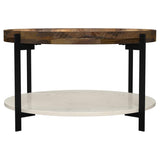 Adhvik Round Wood Top Marble Shelf Coffee Table Natural - 721888