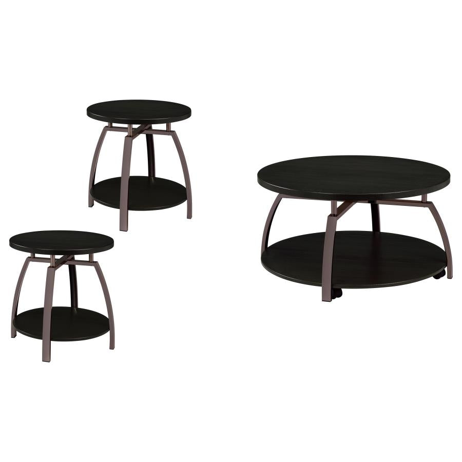 Dacre 3-piece Round Coffee and End Table Set Dark Charcoal - 722208-S3