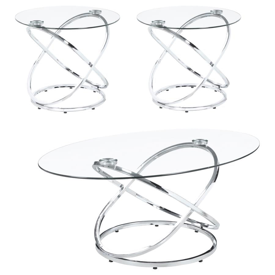 Warren 3-piece Oval Glass Top Coffee Table Set Chrome - 722373