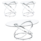 Warren 3-piece Oval Glass Top Coffee Table Set Chrome - 722373