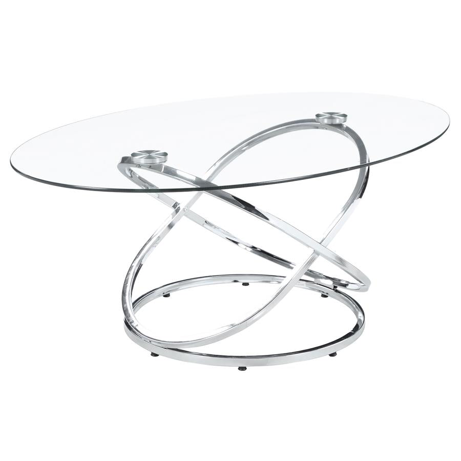 Warren 3-piece Oval Glass Top Coffee Table Set Chrome - 722373