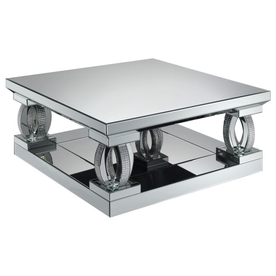 Amalia Square Mirrored Acrylic Crystal Coffee Table Silver - 722518