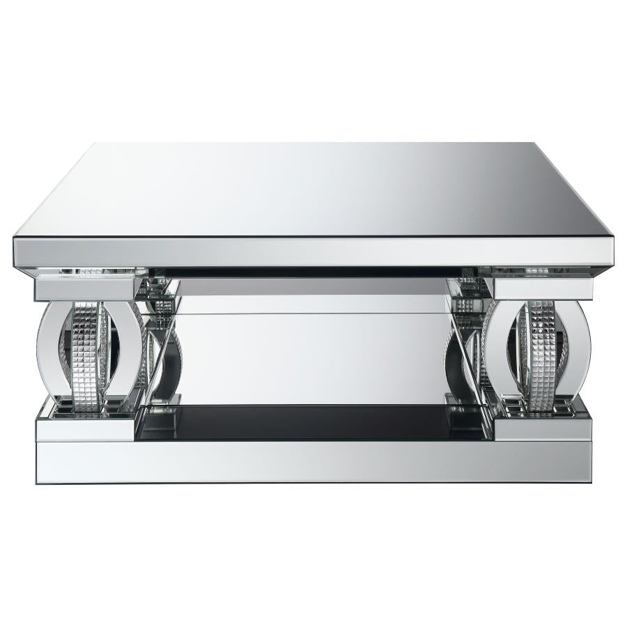 Amalia Square Mirrored Acrylic Crystal Coffee Table Silver - 722518