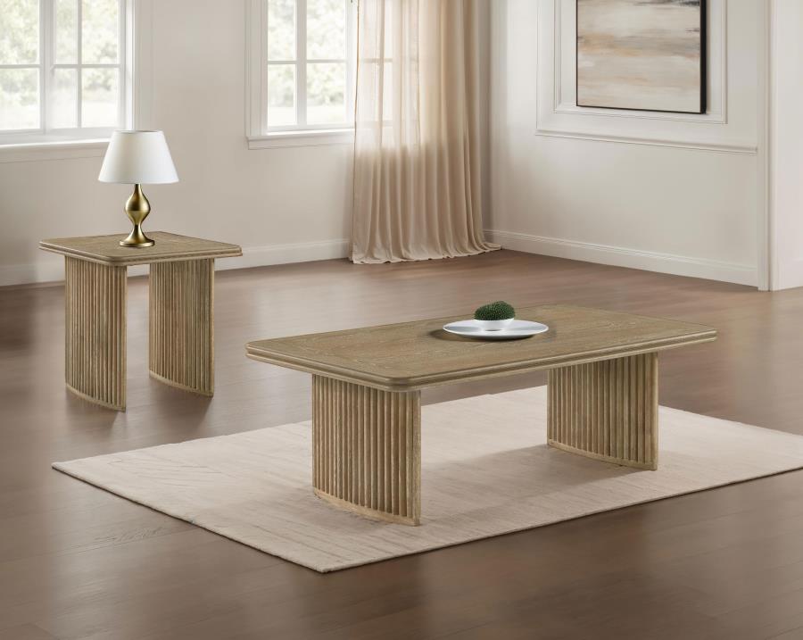 Adina 2-piece Wood Coffee Table Set Distressed Light Brown - 722858-S2