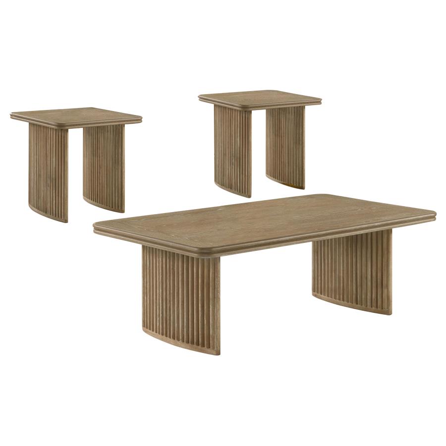 Adina 3-piece Wood Coffee Table Set Distressed Light Brown - 722858-S3