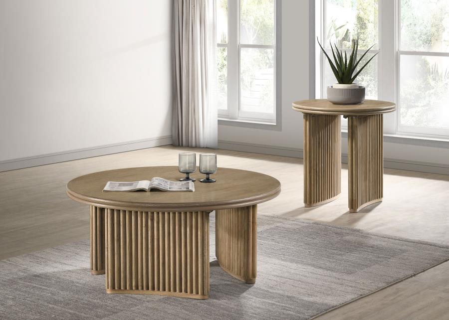 Adina 2-piece Round Coffee Table Set Distressed Light Brown - 722938-S2