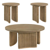 Adina 3-piece Round Coffee Table Set Distressed Light Brown - 722938-S3