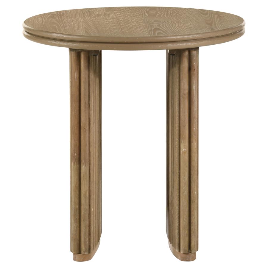 Adina 3-piece Round Coffee Table Set Distressed Light Brown - 722938-S3