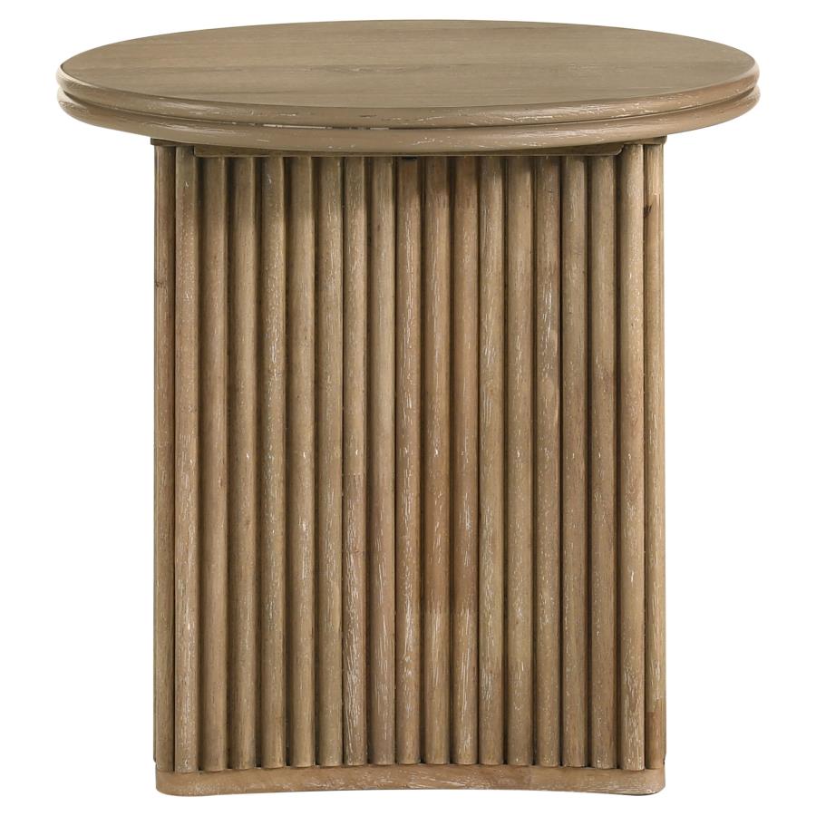 Adina 3-piece Round Coffee Table Set Distressed Light Brown - 722938-S3