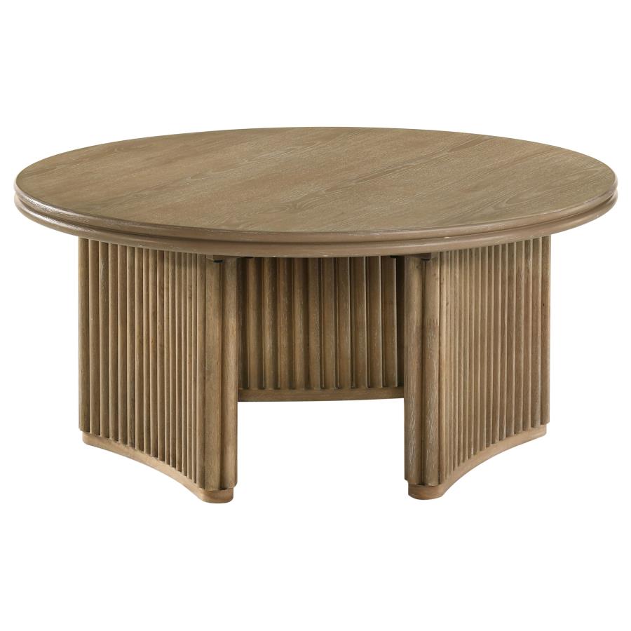 Adina 3-piece Round Coffee Table Set Distressed Light Brown - 722938-S3