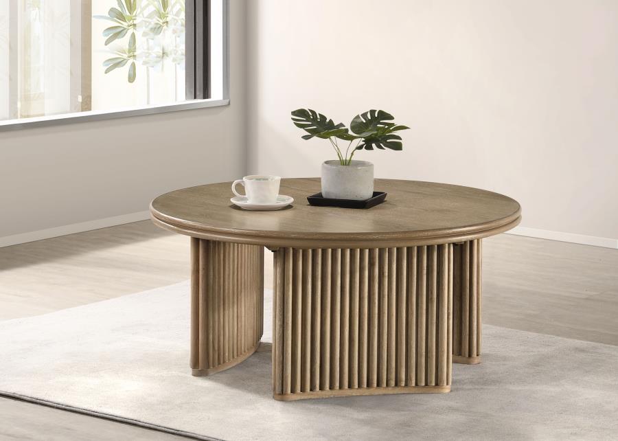 Adina 36-inch Round Wood Coffee Table Distressed Light Brown - 722938