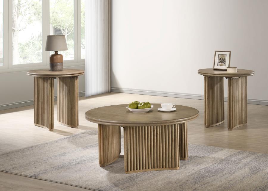 Adina 36-inch Round Wood Coffee Table Distressed Light Brown - 722938