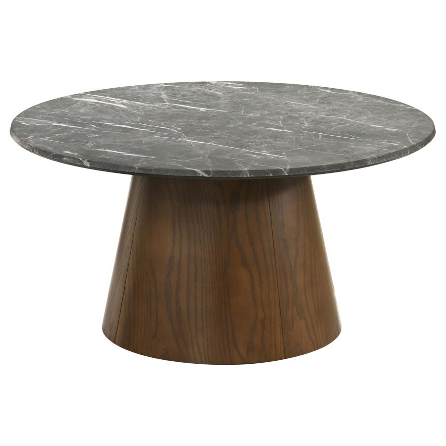 Franklin 2-piece Round Pedestal Coffee Table Set Grey and Dark Brown - 722978-S2