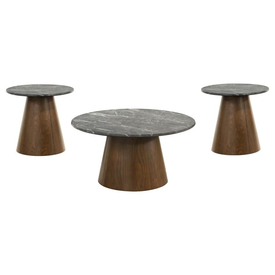 Franklin 3-piece Round Pedestal Coffee Table Set Grey and Dark Brown - 722978-S3
