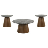 Franklin 3-piece Round Pedestal Coffee Table Set Grey and Dark Brown - 722978-S3
