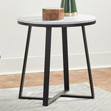 Hugo Round Faux Marble End Table White and Matte Black - 723237