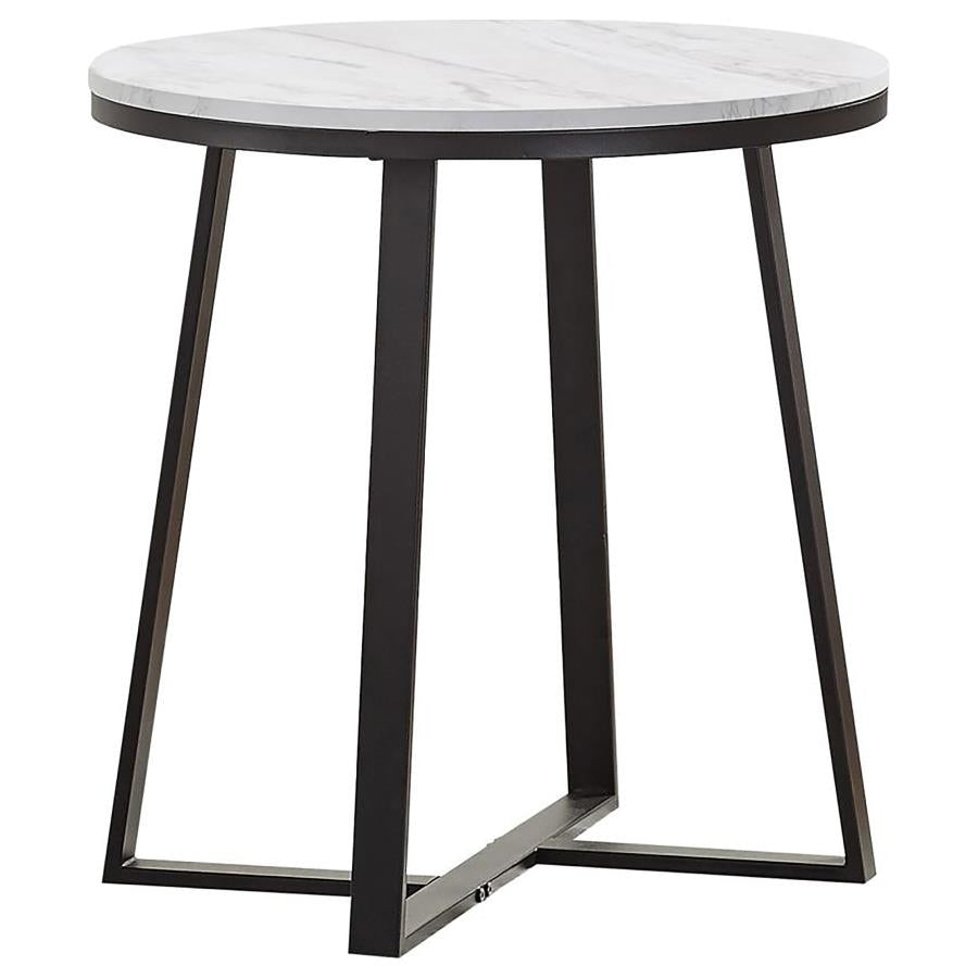 Hugo Round Faux Marble End Table White and Matte Black - 723237