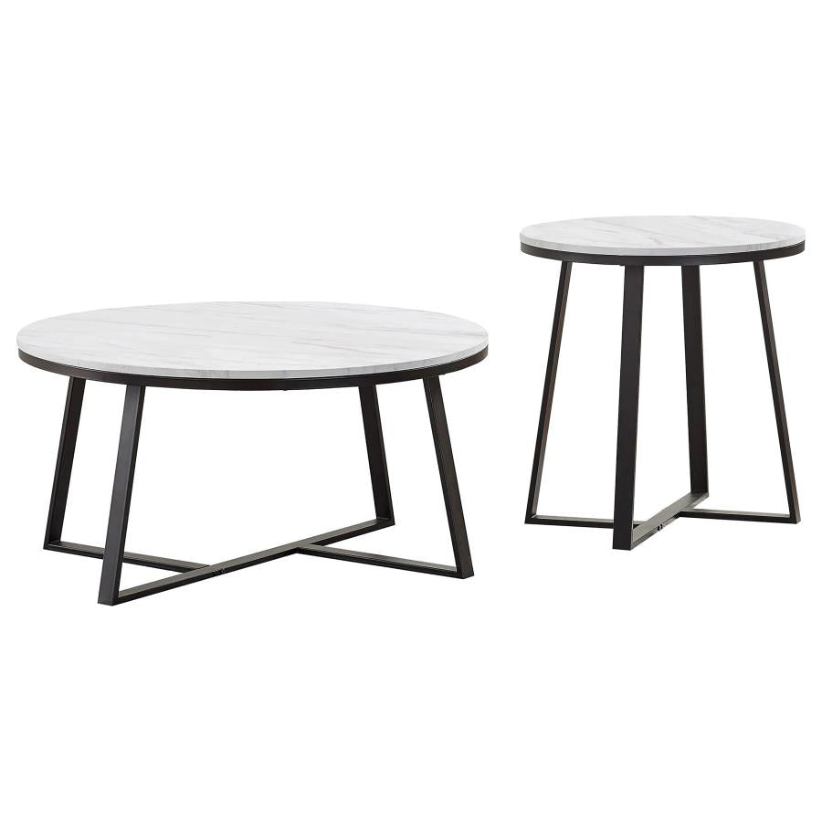 Hugo 2-piece Coffee and End Table Set White Faux Marble - 723238-S2