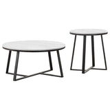Hugo 2-piece Coffee and End Table Set White Faux Marble - 723238-S2
