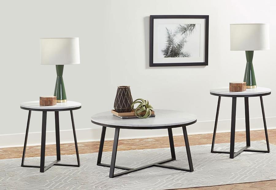 Hugo 3-piece Coffee and End Table Set White Faux Marble - 723238-S3