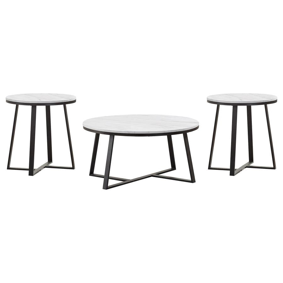 Hugo 3-piece Coffee and End Table Set White Faux Marble - 723238-S3