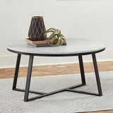 Hugo Round Faux Marble Coffee Table White and Matte Black - 723238