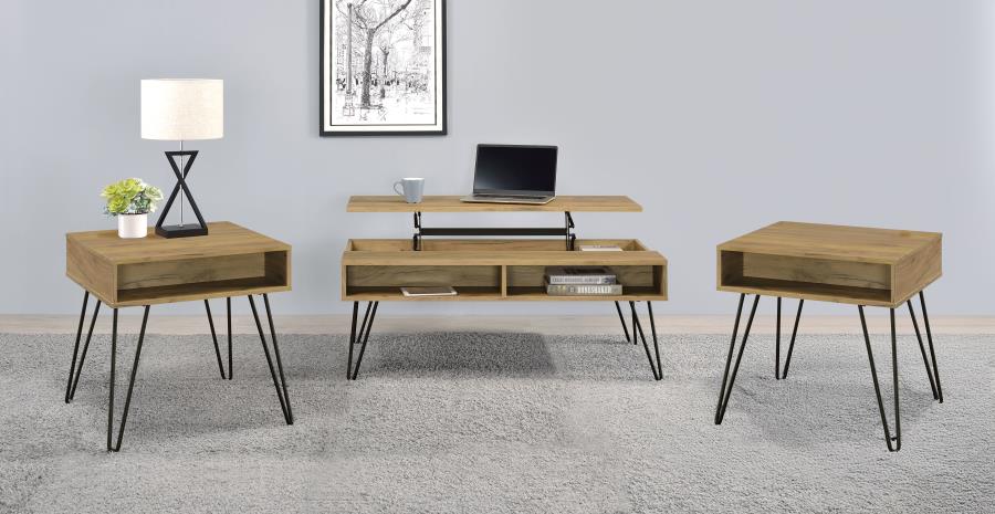 Fanning 3-piece Lift Top Coffee and End Table Set Golden Oak - 723368-S3