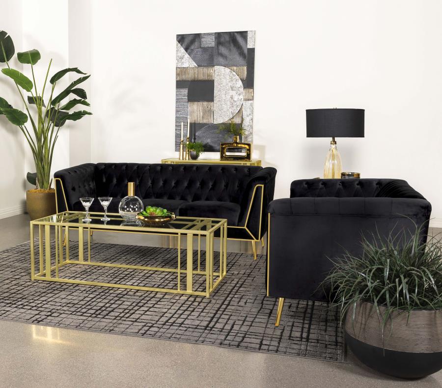 Adri Rectangular Glass Top Coffee Table Matte Brass - 723608