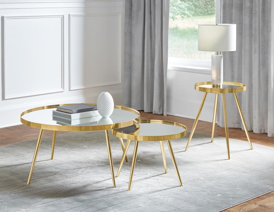 Kaelyn 3-piece Round Coffee and End Table Set Gold - 723918-S2