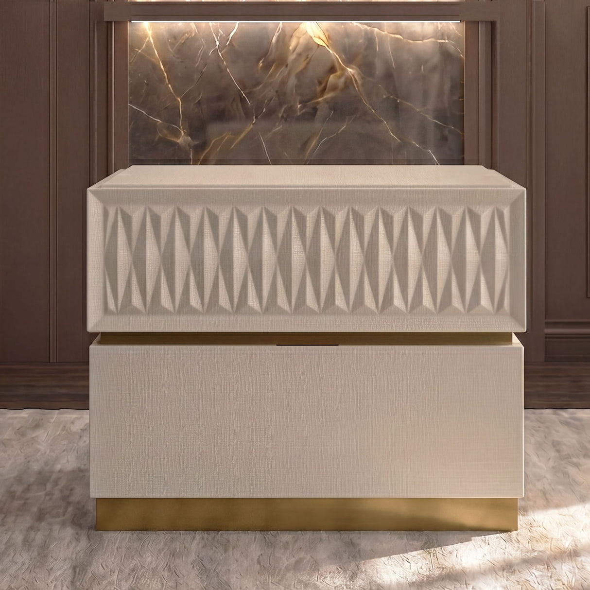 Stanley - 2 Drawer Nightstand With Crocodile Texture - Gray