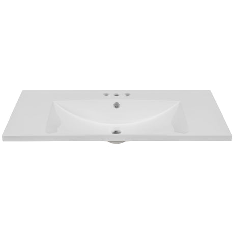 36" Single Bathroom Vanity Top With Undermount Basin, 3 Faucet Holes, Flat Edge - White