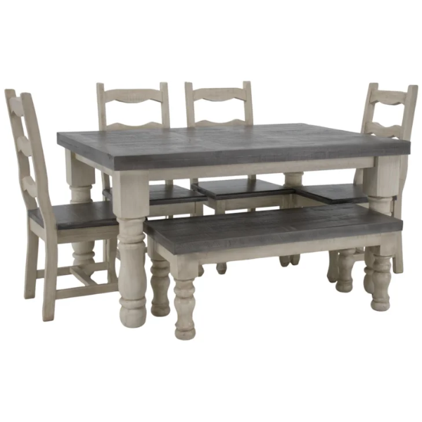 Mansion Dining Table 4 Chairs & Bench - MES55DT+SIL20DTx4+BAN30DT