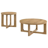 Kessler 2-piece Round Sculptural Wood Coffee Table Set Light Oak - 735988-S2