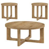 Kessler 3-piece Round Sculptural Wood Coffee Table Set Light Oak - 735988-S3