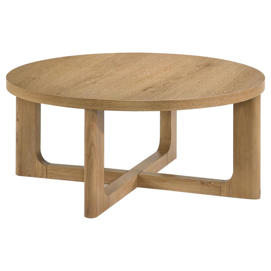 Kessler 3-piece Round Sculptural Wood Coffee Table Set Light Oak - 735988-S3