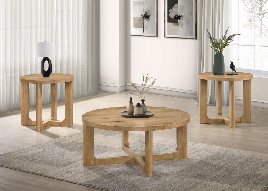 Kessler Round Sculptural Wood Coffee Table Light Oak - 735988