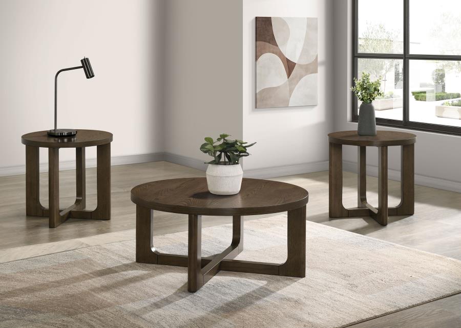 Kessler 3-piece Round Sculptural Wood Coffee Table Set Brown - 735998-S3