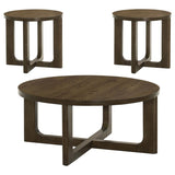 Kessler 3-piece Round Sculptural Wood Coffee Table Set Brown - 735998-S3