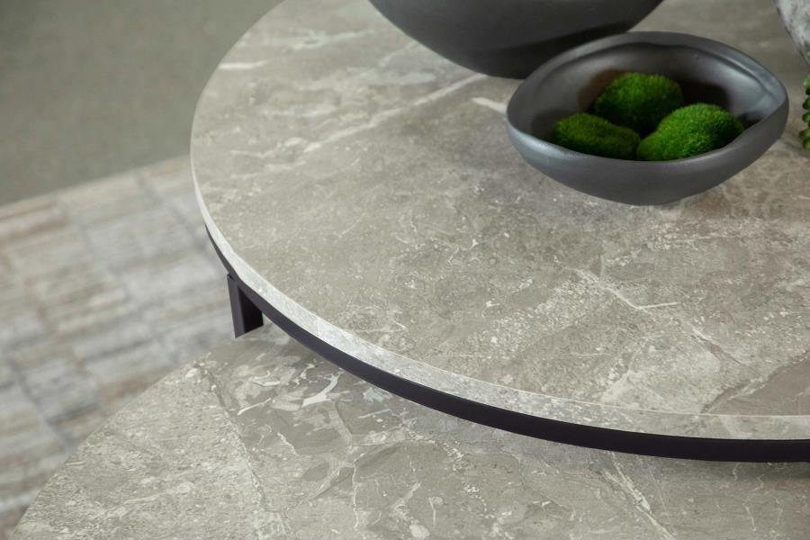 Lainey 2-piece Round Faux Marble Nesting Coffee Table Grey - 736028