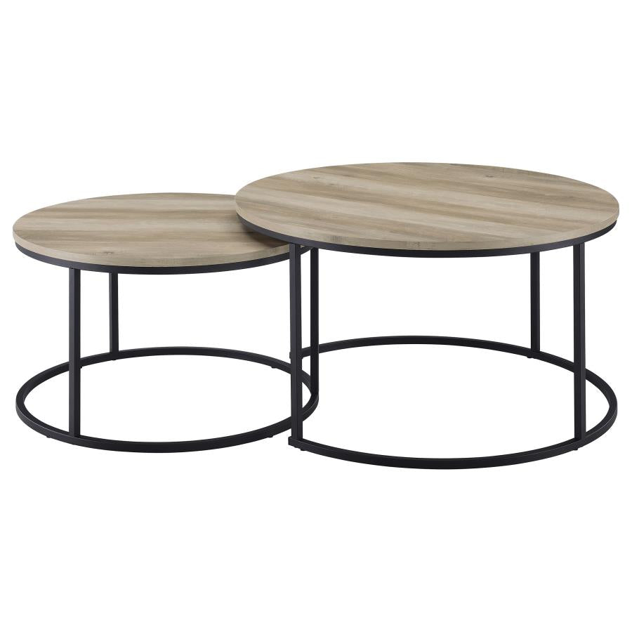 Lainey 2-piece Round Nesting Coffee Table Distressed Pine - 736040