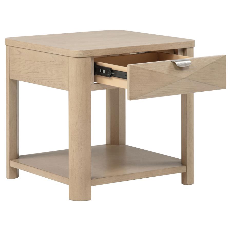 Marcelo Wood End Table with Drawer and Shelf Light Elm - 736057