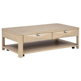 Marcelo Wood Coffee Table with 2 Drawers and Shelf Light Elm - 736058
