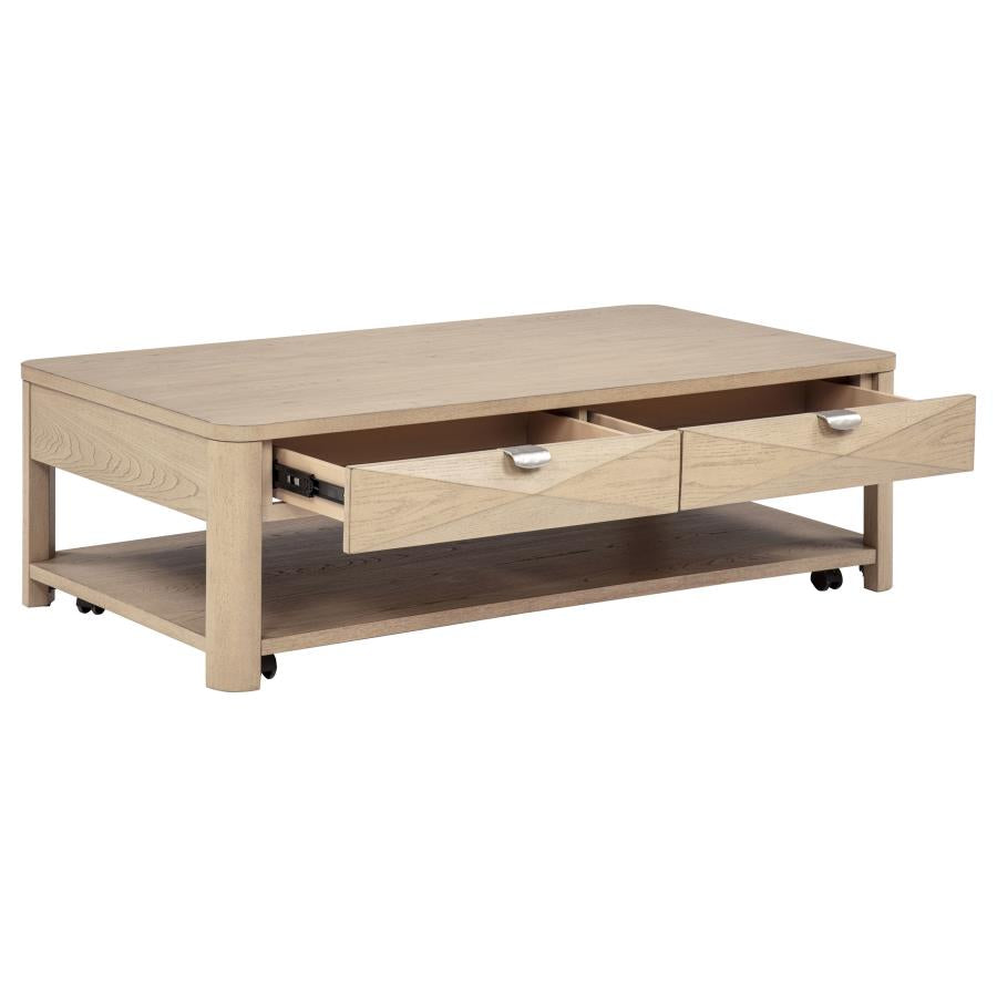 Marcelo Wood Coffee Table with 2 Drawers and Shelf Light Elm - 736058