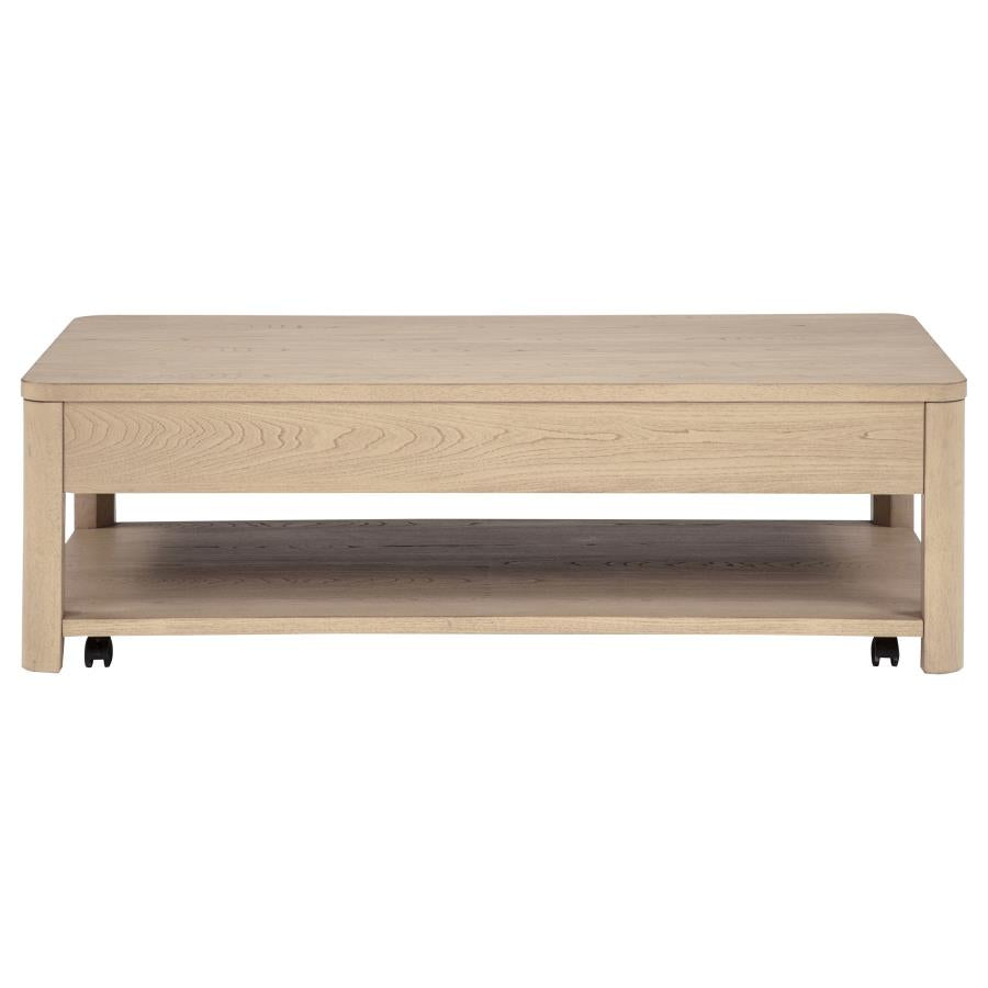 Marcelo Wood Coffee Table with 2 Drawers and Shelf Light Elm - 736058