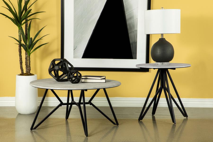 Hadi Round SmartTop Side End Table Cement and Gunmetal - 736177