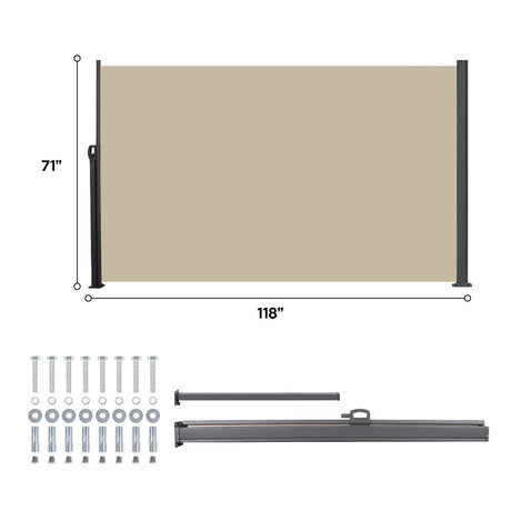 Retractable Side Awning, Waterproof And UV Resistant, Privacy Screen For Patio