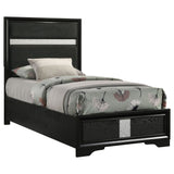 Panel Bed With Padded Headboard And Glittering Accent Stripes