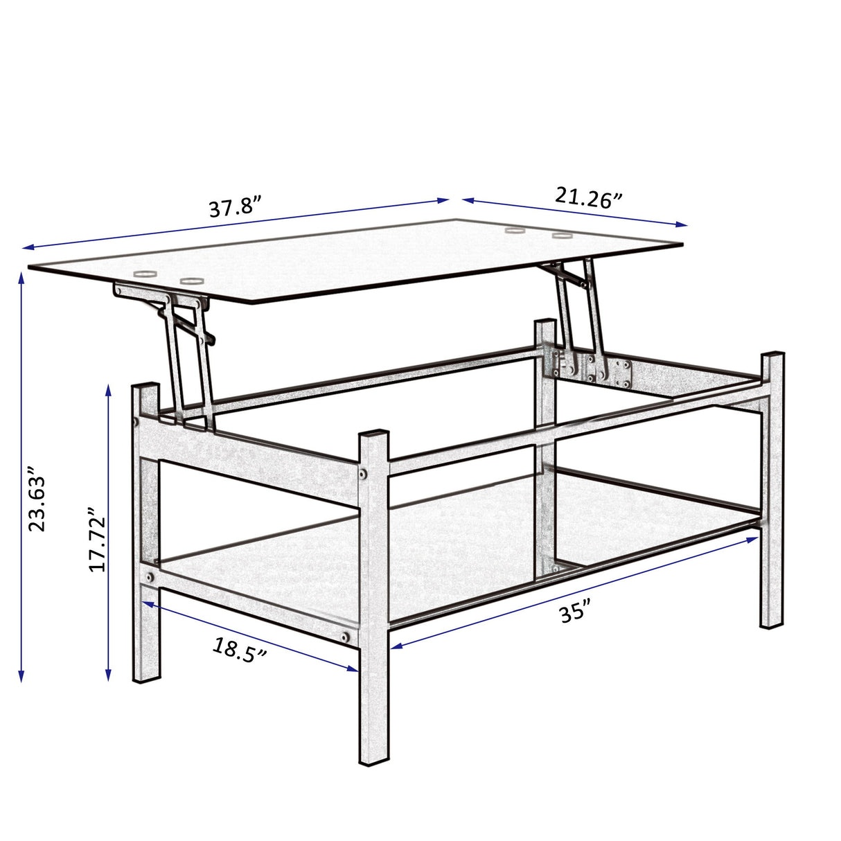 Glass Lift Top Coffee Table, Modern Simple 2-Layer Tempered Glass Coffee Table For Living Room - Black